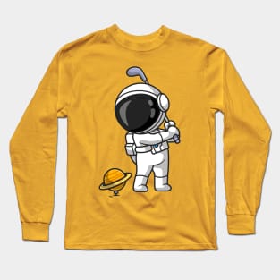 Cute Astronaut Playing Golf Planet Cartoon Long Sleeve T-Shirt